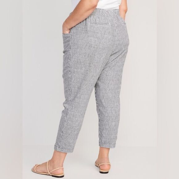 Old Navy Pinstriped Minimalist Linen Cropped Pull On Elastic Waist Trousers 2X - Picture 1 of 8